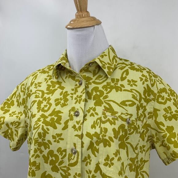 Orvis Shirt Women M Medium Chartreuse Outdoor Outfitters Floral Button Up Collar - Picture 3 of 12